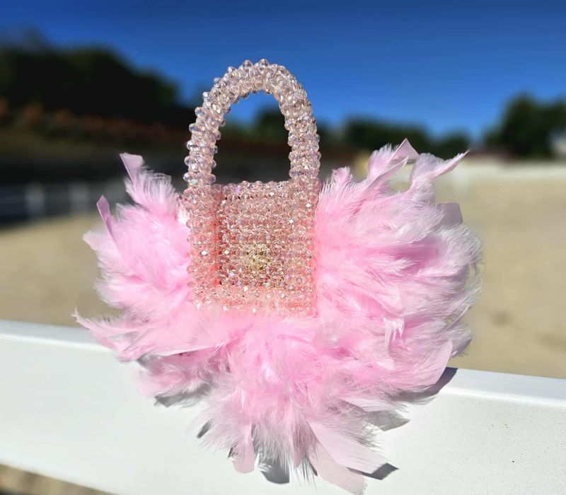 Gentuta din cristale si pene Naturale / Roz
