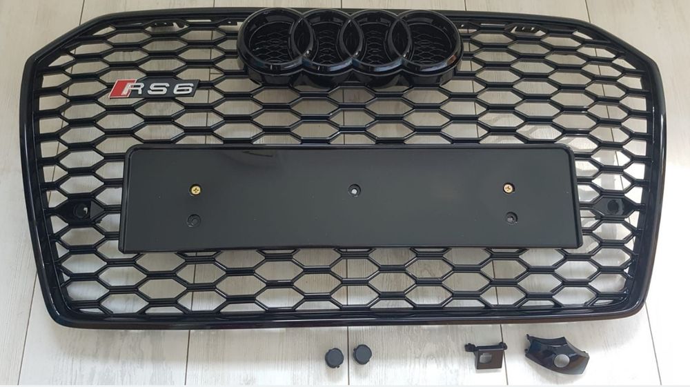 Grila-Fagure-RS6-Look-Neagra-Lucios-Sigle-Incluse-Logo-Semn-Emblema-Audi-A6-C7.5-Facelift-2016-2017-2018-Premium-Noua--Calitate-Superioara-Poze-Reale
