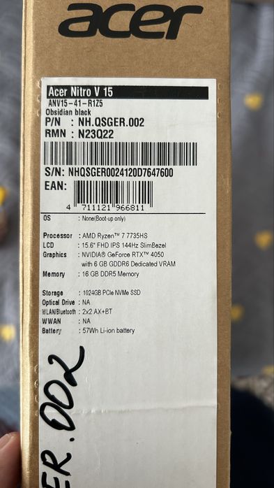 Игровой ноутбук ACER Nitro 15v