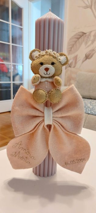 Lumanare botez. Lumanare botez fetita. Lumanare botez handmade. Lumanare botez ursulet. Lumanare botez roz