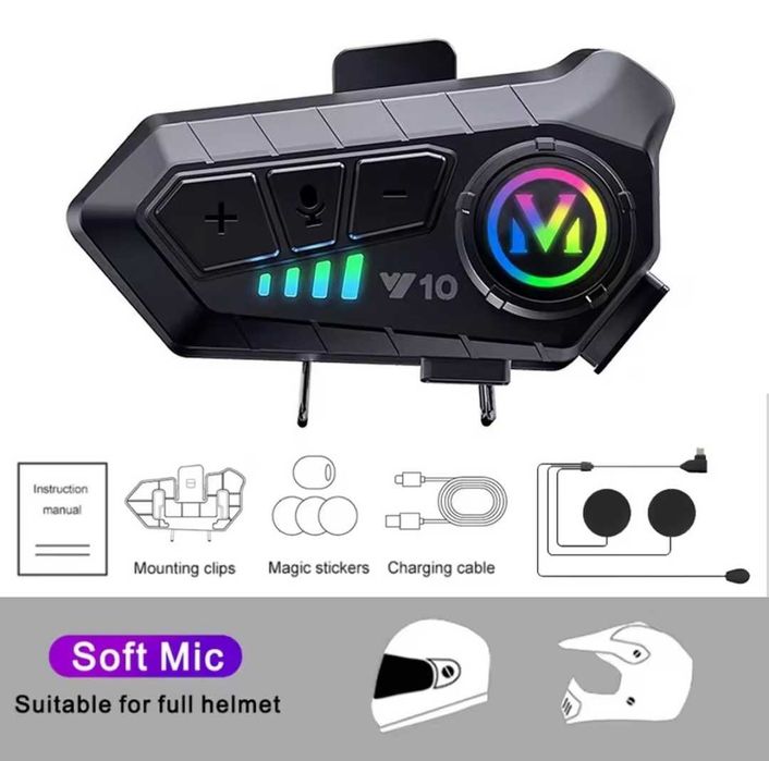 Sistem Bluetooth Casca Moto HandsFree Bluetooth 5.3, reducere a zgomotului, control vocal, raza actiune 20 m, USB-C, IPX6 , 85 × 35 mm, negru