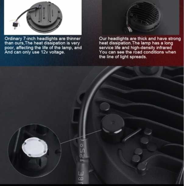 LED фар 7" инча 18см 12V-24V 6500lm за АТВ джип мотоциклет камион и др
