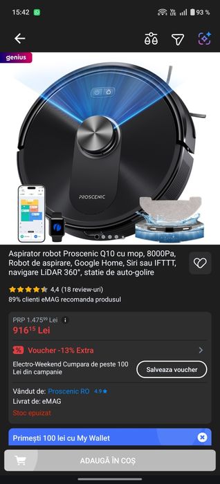 Aspirator robot Proscenic Q10 cu mop