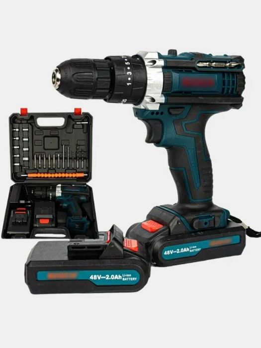 Шуруповерт, набор 24 предметов, ударный, с аккумулятором шуруповерт