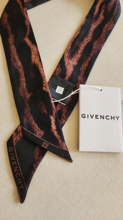 Шал GIVENCHY 100%коприна кафяв animal print чокер фишу лента за глава