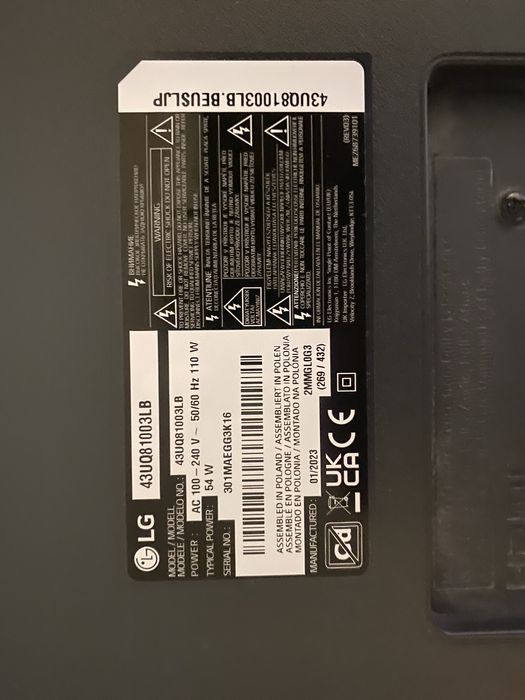 Vand tv LG model 43UQ81003LB an fabricatie 2023- diagonala 108