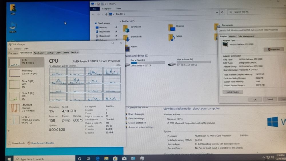 Unitate PC Gaming: Ryzen 7 3700x/32GB RAM/GTX 1080 8GB/SSD 256/1TB/RGB