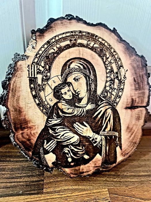 Icoană Lemn Portret Gravură Handmade Foto Cadou