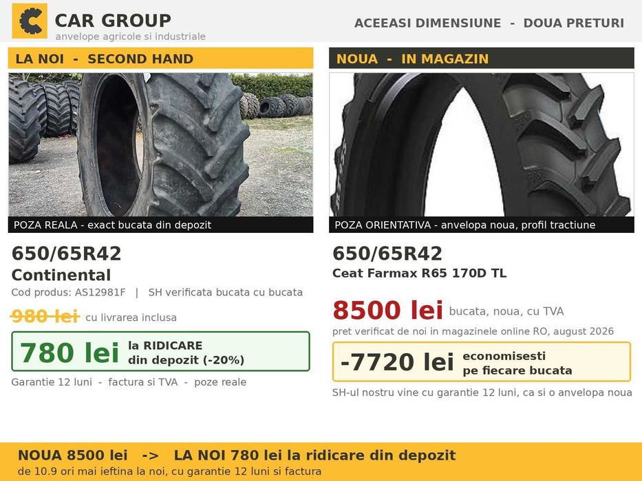 Anvelope Cauciucuri 650/65R42 650 65 R42 6506542 650 65R42 Continental Tractor Utilaje Agricole Radial SH Second Hand ANVELOPE Garantie 1 An Factura