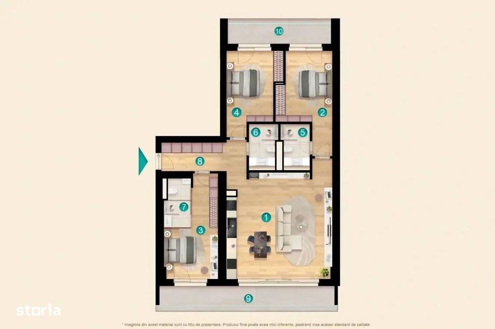 4A: Apartament luminos 4 camere, 3 băi, terasă de 19,4 mp în Pipera — fotografia 2