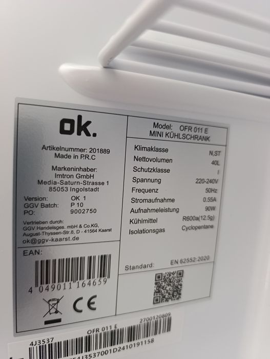 Нов!!! Мини хладилник OK  OFR 011E 40 литра