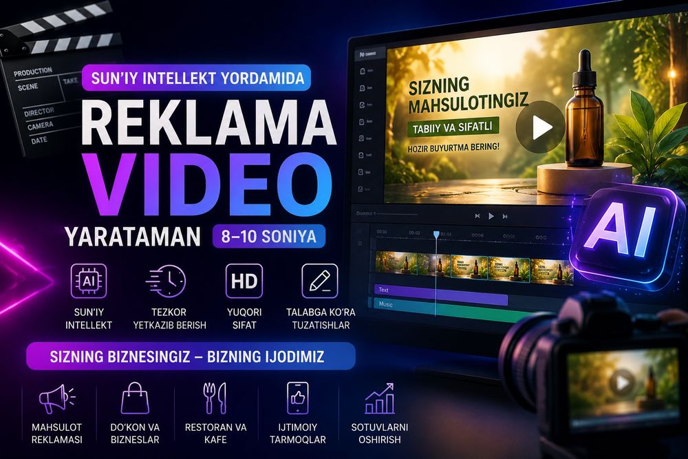 Sun'iy intellekt yordamida reklama video tayyorlash (8–10 soniya)