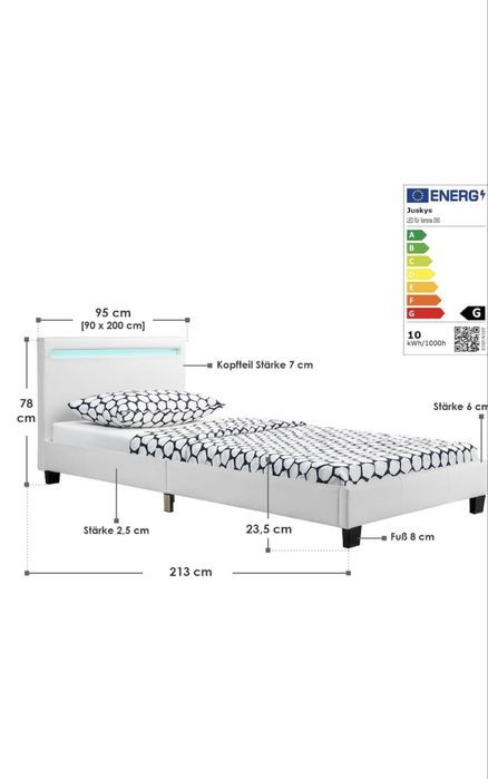 Vand pat 90/200 tapitat piele ecologica alb,iluminare led +telecomanda