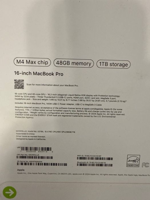 MacBoock Pro 16-inch M4 MAX 48GB/1TB