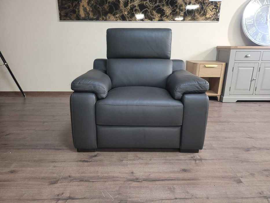 Италиански сив кожен фотьойл Ancona