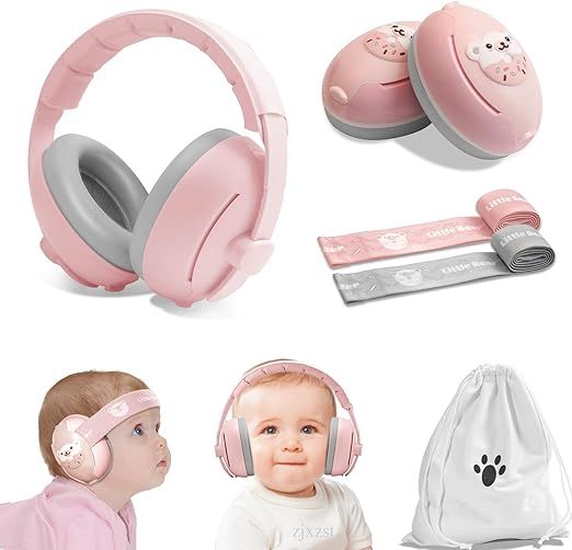 Casti antifonice 2 in 1 copii 3-48 luni, bentita elastica, Roz Ursulet