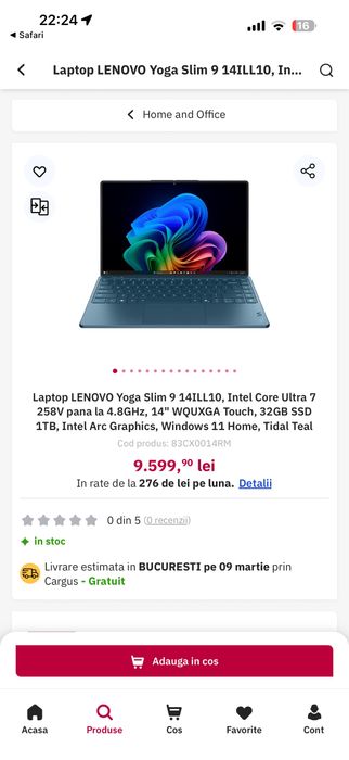 Lenovo Yoga Slim 7 / Procesor Ultra 7 258V / 32 RAM / 1 TB - NOU