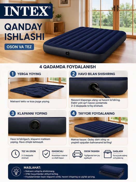 Intex ikki kishilik puflanadigan matras 203×183×25 sm