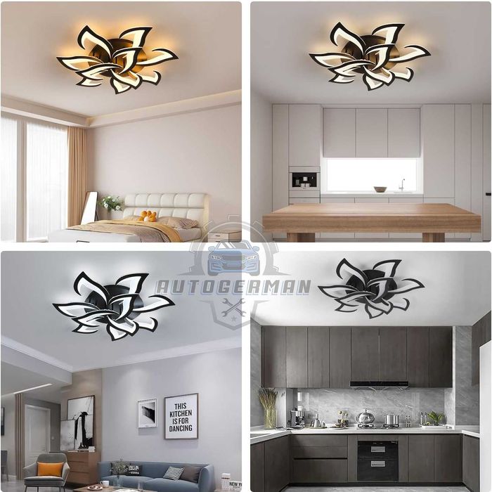 Черен таванен аплик с LED 3-степенен димер 3-светлина лед лампа