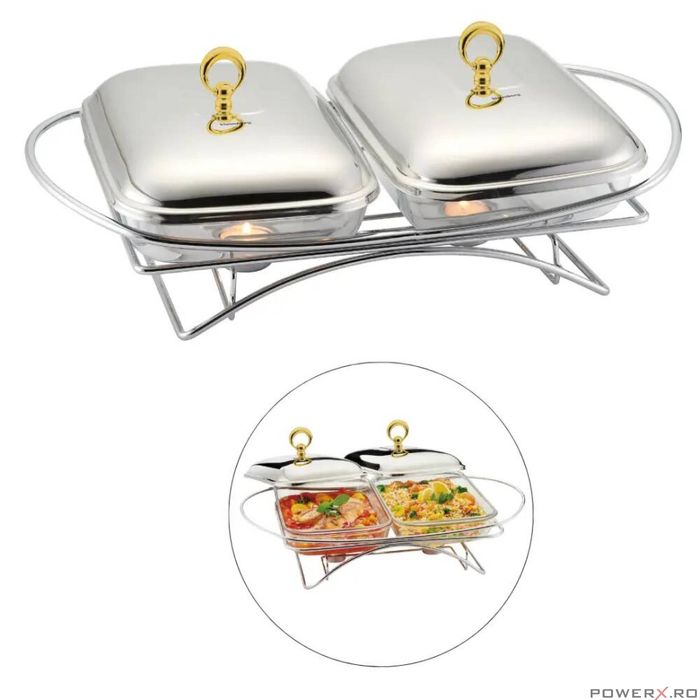 Vas, recipient pentru incalzirea alimentelor cu 2 recipiente din