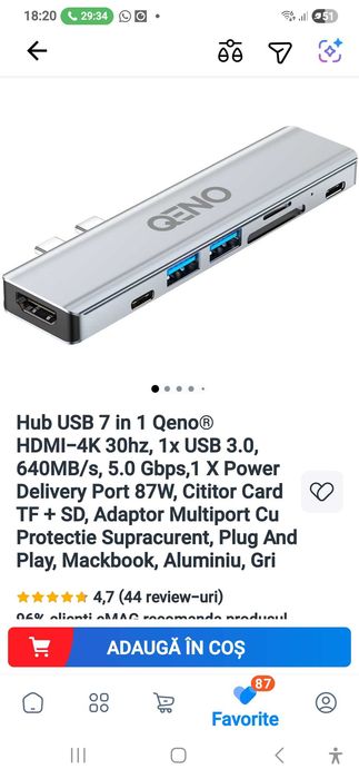 Hub USB 7 in 1 Qeno pentru Macbook