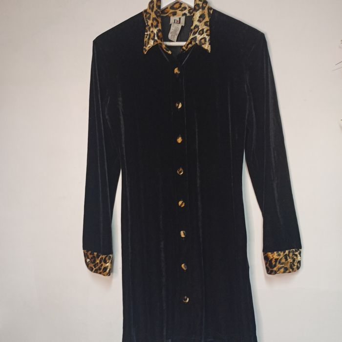Rochie Vintage DJ din Catifea Neagră și detayAnimal Print – Mărimea M