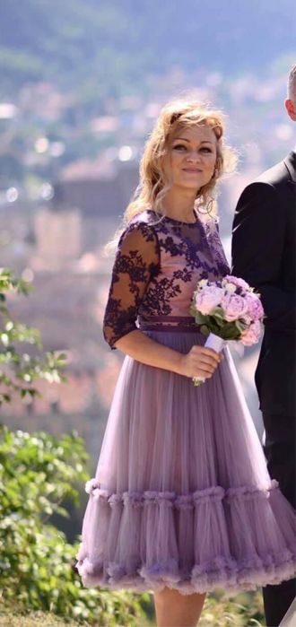 Rochie eleganta tulle si dantela, culoarea lavanda, S