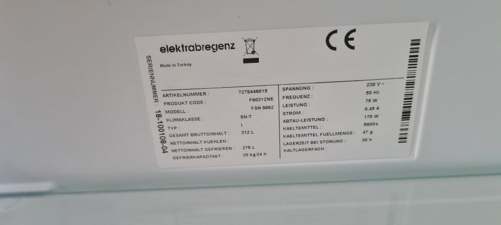 Фризер NoFrost 185см А++ ElectraBregenz