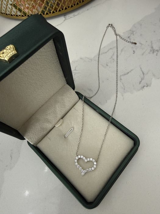 Lant inima aur alb 10 carate cu pietre Moissanite