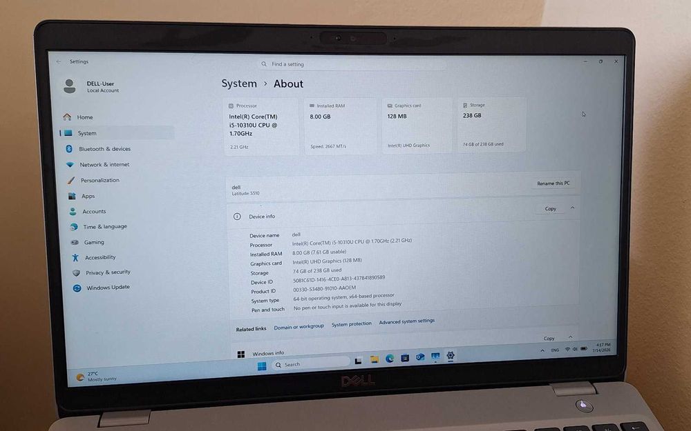 DELL Latitude 5510 | i5-10210U | 8GB | 256GB NVMe | Лицензиран Windows 11 Pro & Office 2019