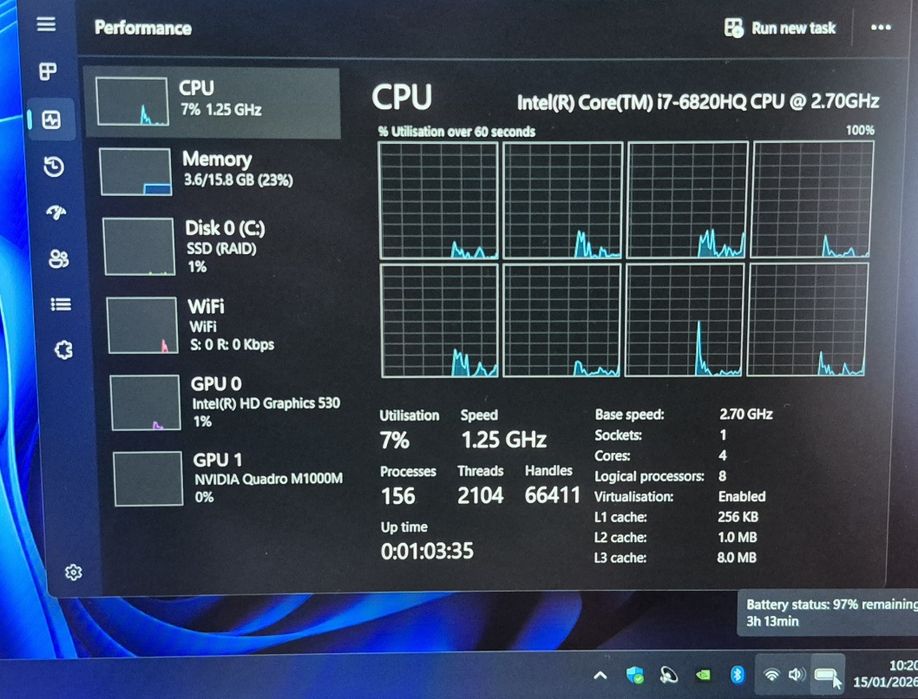 Laptop Dell i7 6820HQ 16GB Quadro NVMe 512GB