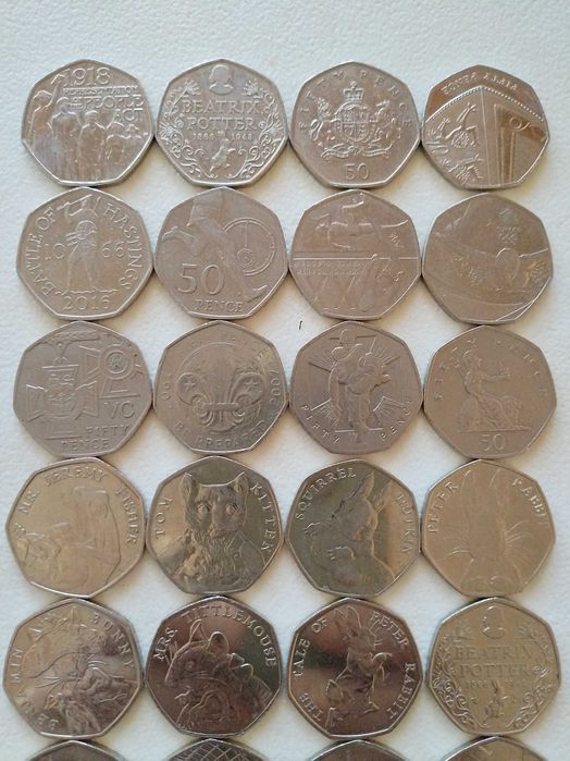 Английски Монети 50p Английски Пенс. Колекция от Най-Редките, Юбилейни и Скъпи 50 Пенса