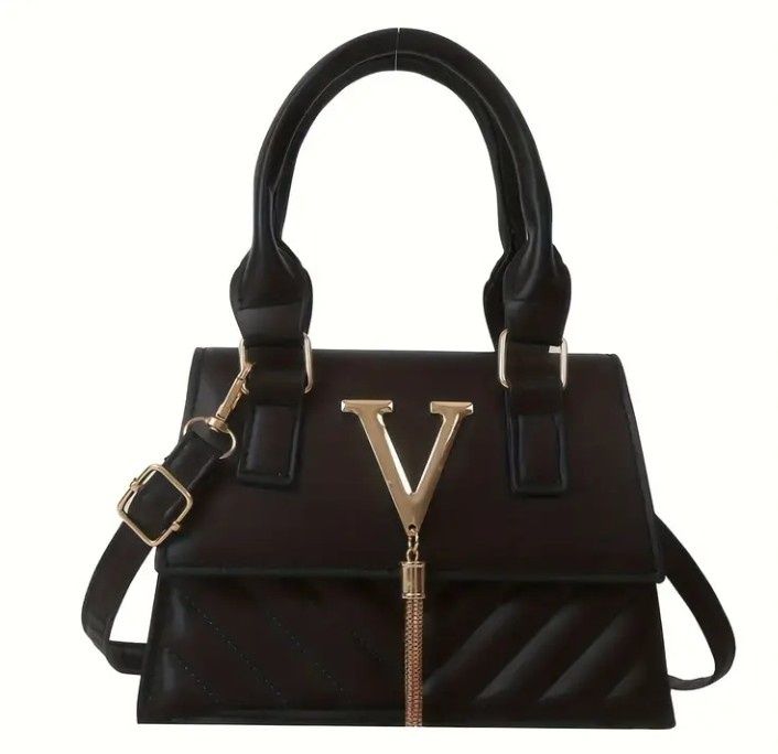Geanta mini model Vltn,logo metalic auriu, saculet