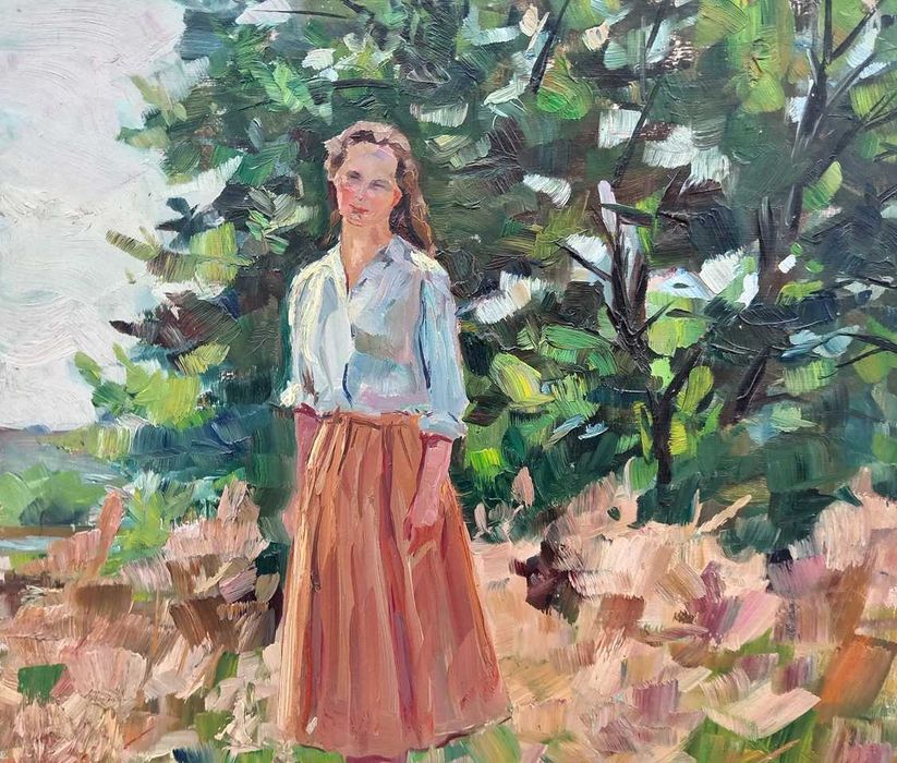 Tablou vechi -  femeie in natura - semnat C Ressu