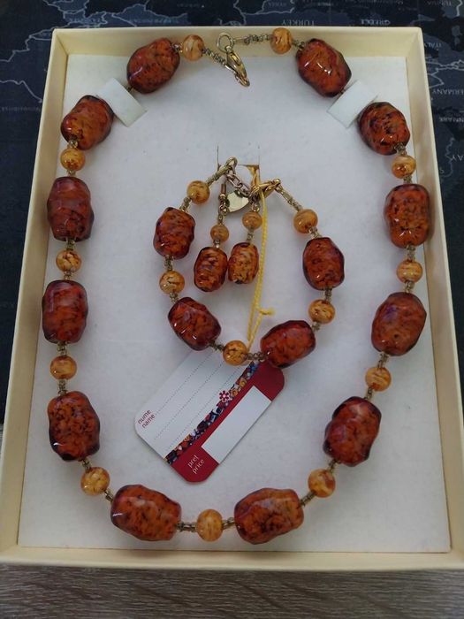 Set bijuterii Millefiori, colier, brățară și cercei, nuanțe maro