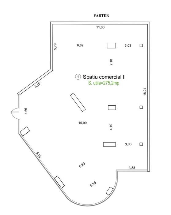 Spatiu comercial de inchiriat, 275 mp, Parter, Vitrina stradala