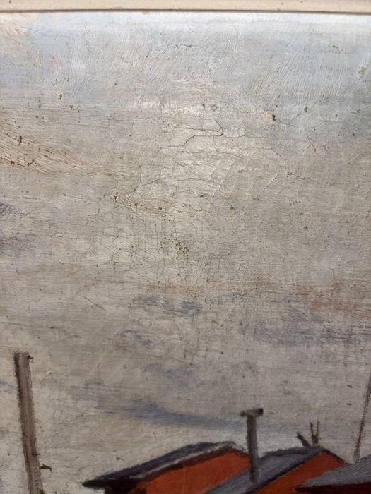 Орегинална живопис-неизвестен шведски художник. Морски пейзаж с лодки