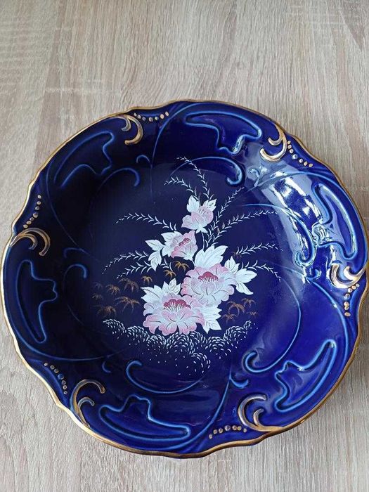 Platou rotund portelan albastru cobalt