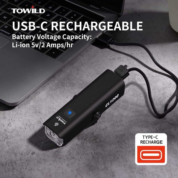 Мощен Фар за Колело TOWILD CL1200 (1200 Лумена) - Garmin захват