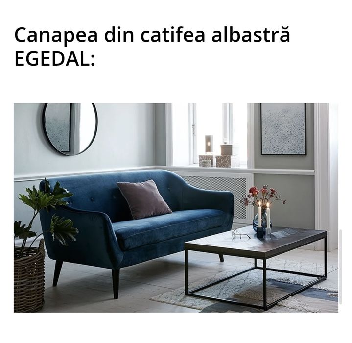 Canapea albastra de catifea stare impecabila