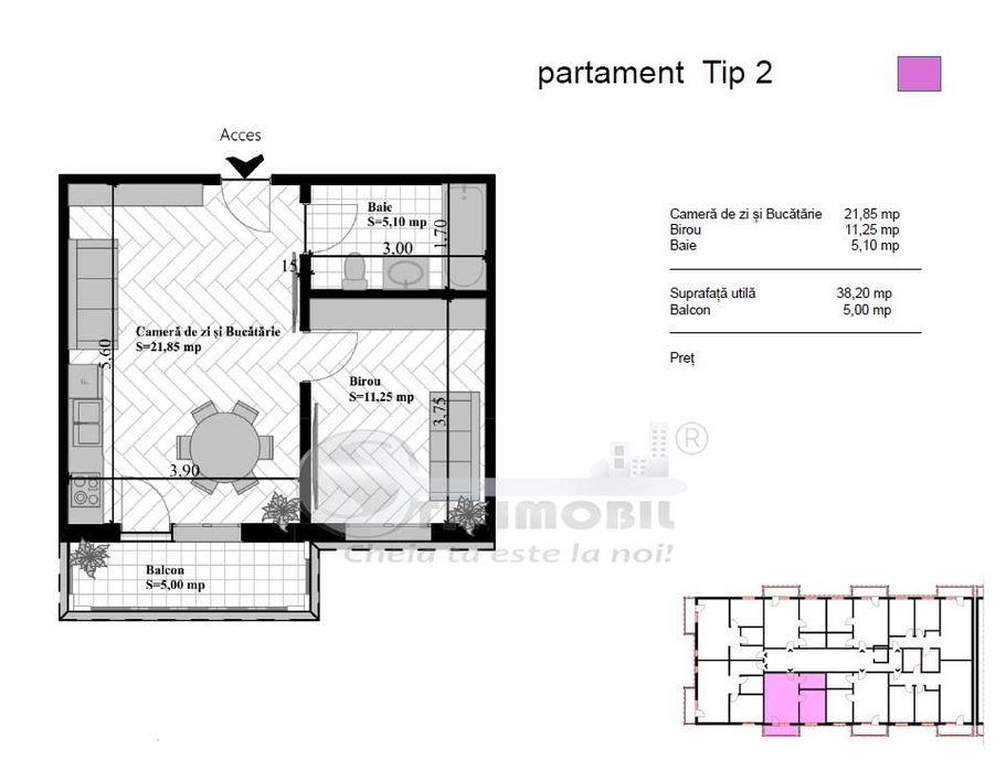 Apartament 2 camere 44mp - loc parcare inclus