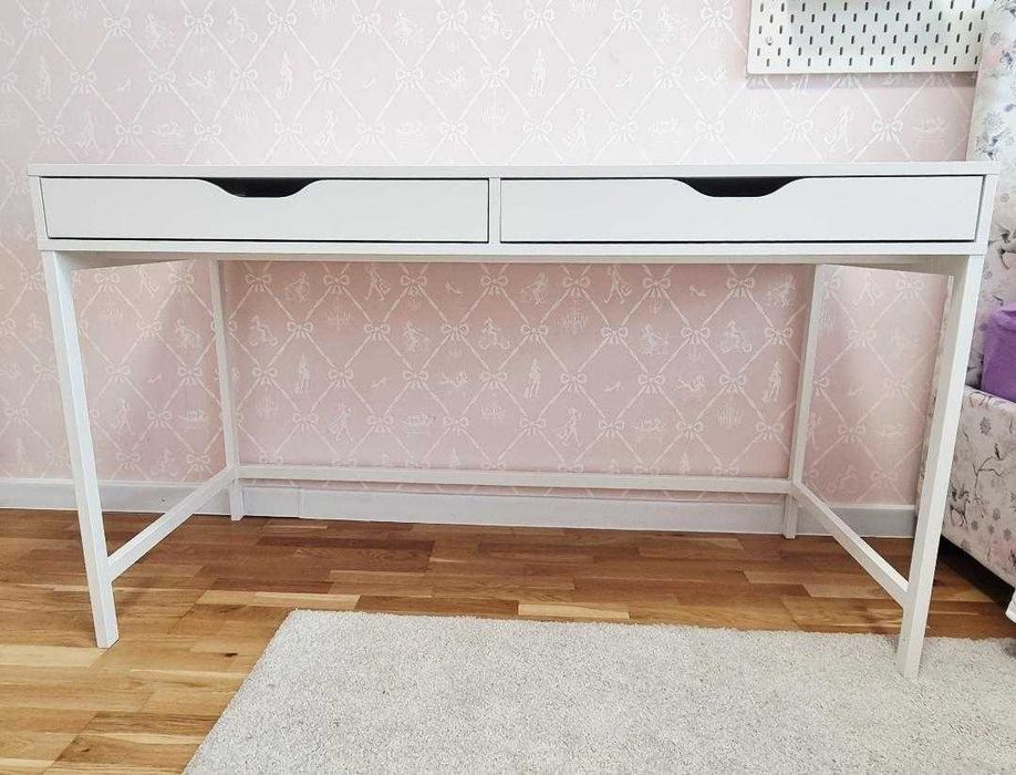VAND 1 Birou lucru alb ALEX lungime 132 latime 58 cm IKEA Cadru metalic 2 sertare in fata