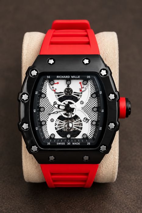 Ceas sport elegant cu brățară roșie din silicon – design premium