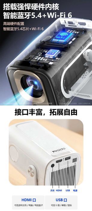 Yesido TV16 Проектор с электрофокусом Wi-Fi 6 и BT5.4 Android 1080P HD