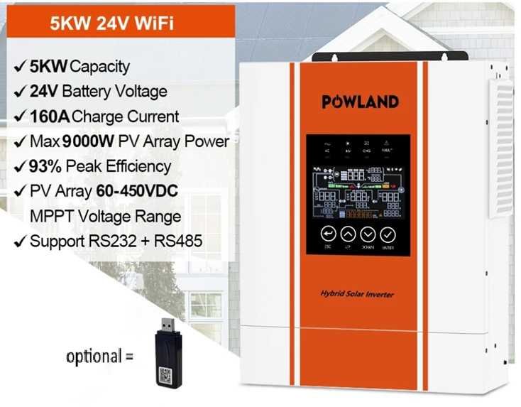 Kit 6 panouri fotovoltaice 415W + Invertor 5 kW-24V + baterie 2.56kWh lifepo4