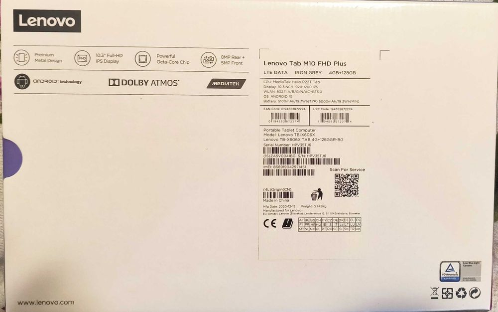 De vânzare Tableta Lenovo Tab M10 FHD Plus TB-X606X – 4GB RAM / 128GB – Nouă, Sigilată (Fără garanție)
