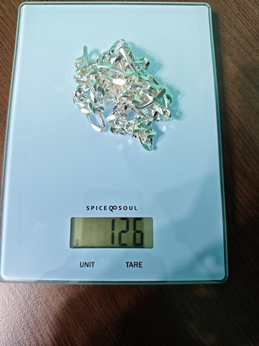 Масивен мъжки сребърен комплект синджир и гривна 925 проба,126грама