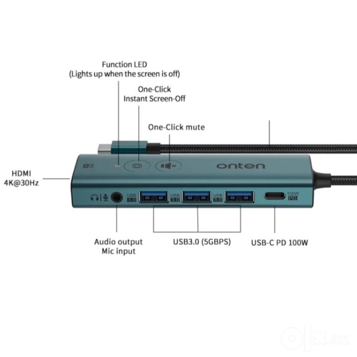 Док-станция Onten UC123+ USB-C универсальный хаб. Есть доставка