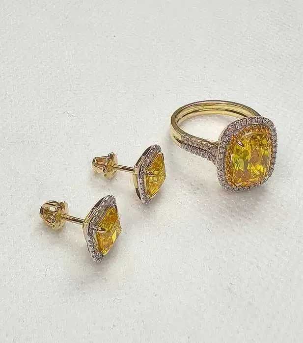 Серьги и кольцо жёлтое золото