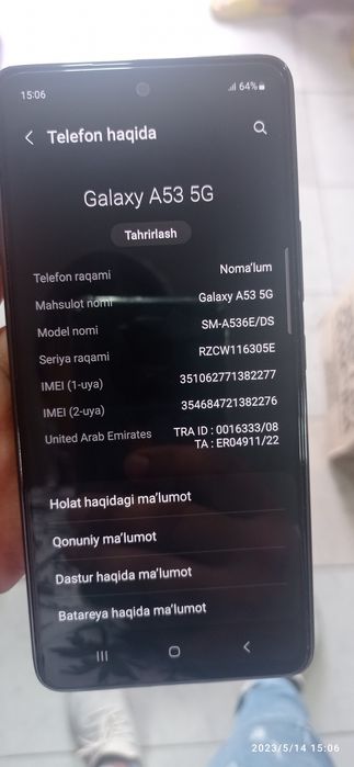 Samsung a53 ideal xolati zor kameralar tiniq. Ogan baraka topadi